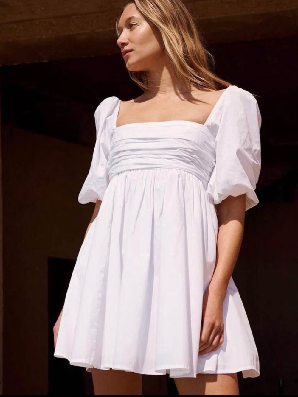 Abercrombie & Fitch White Puff-Sleeve Square-Neck Mini Dress - Picture 4 of 5